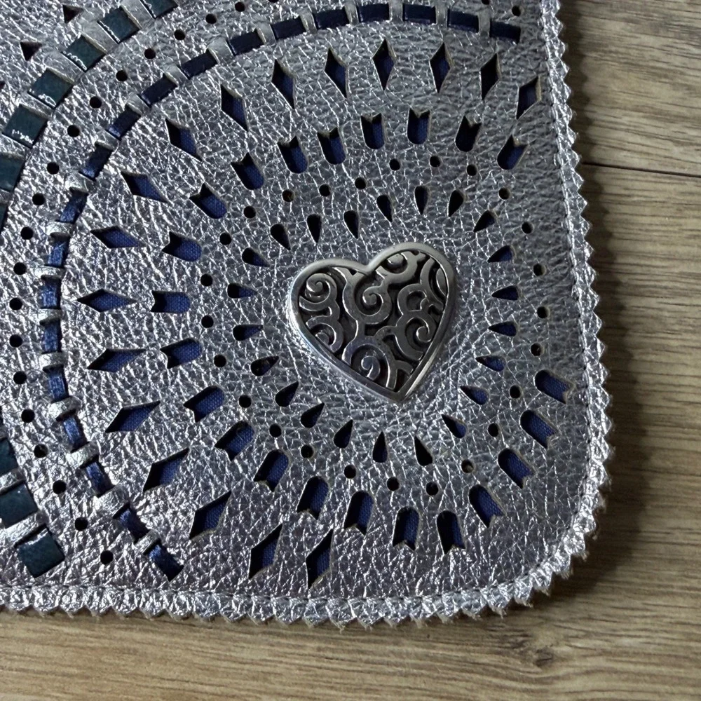 Brighton Silver Wristlet Pouch Heart Cutout Boho‎ Festival Glam Organizer Bag